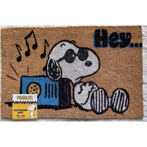 Peanuts Snoopy In Sunglasses Radio Music Welcome Outdoor Coir Mat 18” X 28” NEW